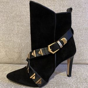 Zara Black Suede Ankle Boot Gold Metal Accents